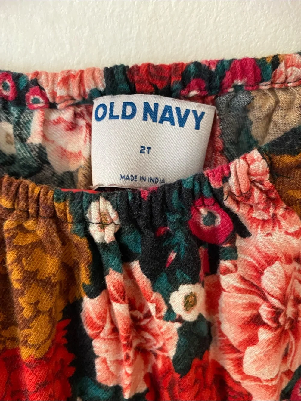 Old Navy Floral Off-Shoulder Dress in Red and Green